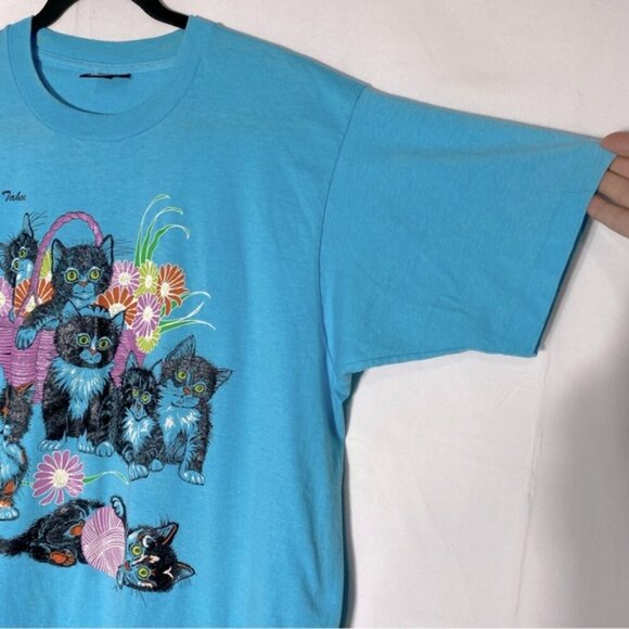 Vintage Screen Starts Best Blue Single Stitch Lake Tahoe T Shirt W Kittens XL - Picture 12 of 16